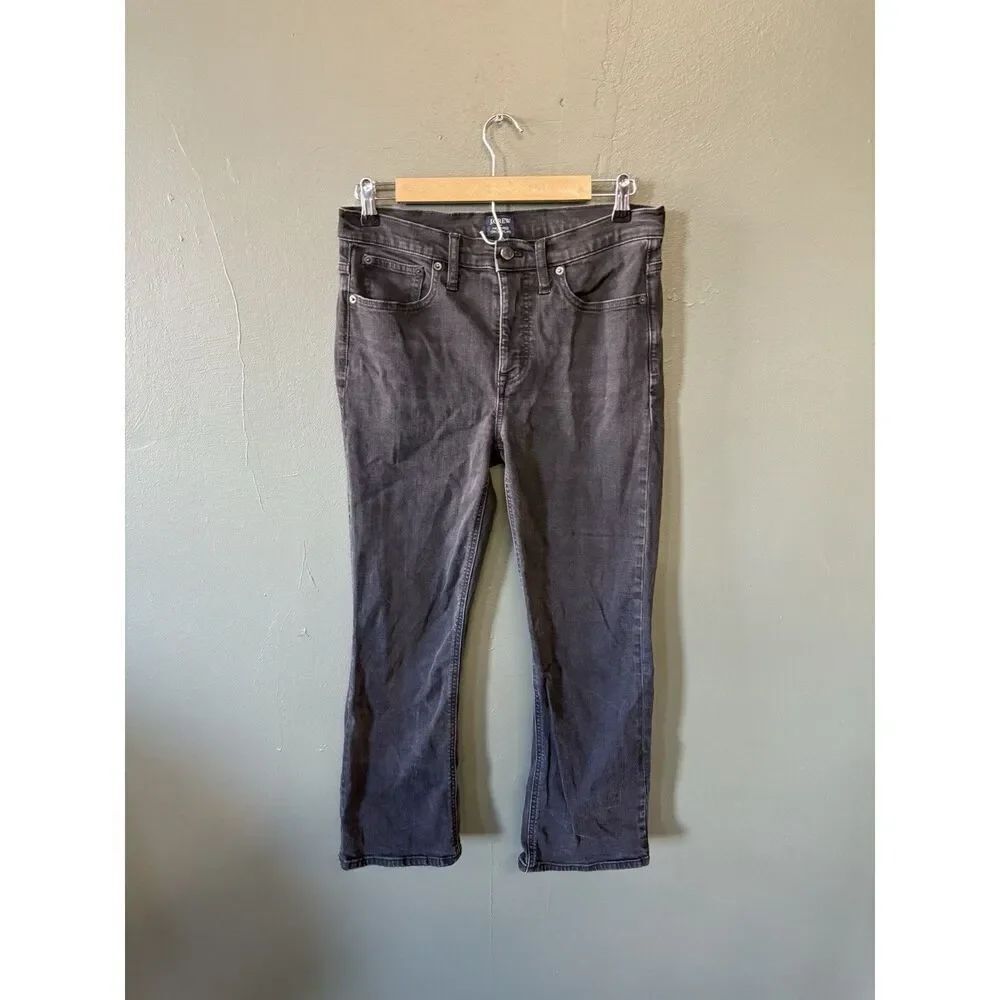 J. Crew Womens Black Denim High Rise Flare Jeans Cropped Sizd 29